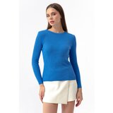 Lafaba Women's Blue Crew Neck Knitwear Sweater Cene