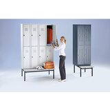 Wolf Polvisoka garderobna omara z ogrodjem s klopjo, 300 mm, 10 predelkov, polna stena, modro siva | Shoptok.si