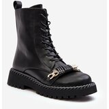Kesi Women's leather work ankle boots with embellishment, black S.Barski Cene