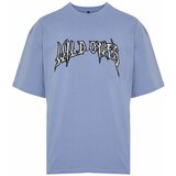Trendyol Men's Blue Oversize Custom Embroidered 100% Cotton T-Shirt Cene