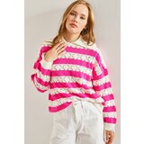 Bianco Lucci Women's Polo Neck Ripped Patterned Knitwear Sweater Cene
