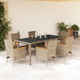  7-dijelni vrtni blagovaonski set s jastucima poliratan i staklo Bež 190 x 90 x 75 cm | shoptok.hr