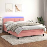  box spring s madracem LED ružičasti 140x200cm baršunasti | shoptok.hr