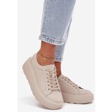EVENTO Leather Sneakers on a Thick Platform Beige Sylvessa | shoptok.hr