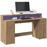 vidaXL pisalna miza z led lučkami artisan hrast 160x55x91 cm inž. les | Shoptok.si