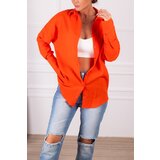 armonika Women's Orange Oversize Textured Linen Look Wide Cuff Shirt cene