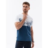 Ombre Men's two-tone t-shirt with palm leaf print - dark blue | Eponuda.ba