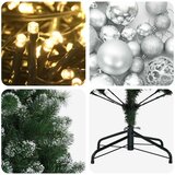  Umjetno božićno drvce s kuglicama 150 cm 150 LED lampica - 150 cm s LED-ima i srebrnim lopticama | shoptok.hr