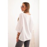 Kesi Włoski Women's linen-cotton blouse with short sleeves white | shoptok.hr