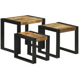  Stol za slaganje 3 pcs Smeđa i crna Čvrsto drvo manga i metal | shoptok.hr