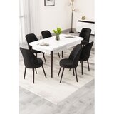 Hanah home trpezarijski set Rax, sto na razvlačenje i 6 stolica, bela ploča, braon noge, crna tkanina Babyface | Eponuda.com