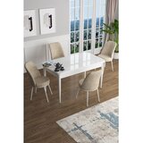 Hanah home trpezarijski set Han, sto na razvlačenje i 4 stolice, bela ploča, krem tkanina Jerry | Eponuda.com