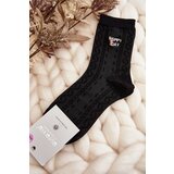 Aura.via Women's Patterned Socks with Writing and Bear Black | Shoptok.si