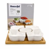  Set za serviranje sa 5 keramičkih posudica i drvenim postoljem, 27×27×6 cm Cene