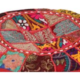 vidaXL tabure večbarven okrogel, bombaž, ročno izdelan 40x20 cm rdeč | Shoptok.si