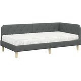 vidaXL Kotna postelja z vzmetnico Temno siva 90 x 200 cm blago | Shoptok.si