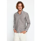 Trendyol A. Khaki Men's Slim Fit Buttoned Collar Slim Striped Shirt. | shoptok.hr