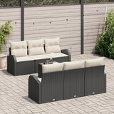vidaXL 7-delni vrtni kavč set z blazinami Črn poli ratan, 2-sedežna vrtna sofa s shranjevanjem in blazinami Črn poli ratan Cene