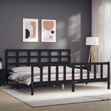  Za krevet s uzglavljem crni 200 x 200 cm od masivnog drva | shoptok.hr