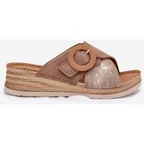 Inblu Wedge Sandals For Women With Decorative Buckle Brown | Shoptok.si