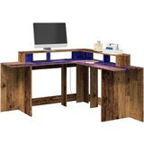 vidaXL Radni stol s LED svjetlima boja starog drva 152x152x91cm drveni | shoptok.hr