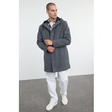 Trendyol anthracite men's winter wool blend hooded stamp winter coat cene