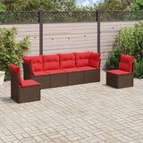  Vrtna garnitura - 6-dijelni set vrtnih sofa od poliratana s jastucima smeđi - Smeđe-crvena Bez stola 1 | shoptok.hr