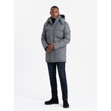 Ombre Warm long men's parka jacket with wool - grey melange | shoptok.hr