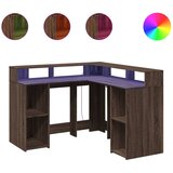 Maison Chic Pisalna miza - pisarniška miza - Računalniška miza z LED lučkami rjavi hrast 130x130x91 cm inž. les, (21785035) Cene