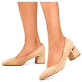 primohurt Beige suede low-heeled pumps, comfortable women's shoes, beige