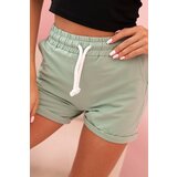 Kesi Women's cotton shorts with elastic and tie at the waist dark mint Cene