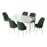 Hanah home Set Trpezarijski sto i 6 stolica Zen, zelena i bijela | Eponuda.ba