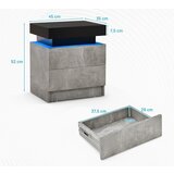  Noćna ormarić s LED svjetlima i 2 ladice, noćna ormarić dim. 45 x 35 x 52 cm, siva. | shoptok.hr