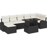 vidaXL 8-dijelni vrtni set sofe s jastučićima crni poli ratan, 2-sjedalna vrtna sofa s pohranom i jastučićima crni poli ratan Cijene
