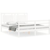 The Living Store Posteljni okvir z vzglavjem bel 160x200 cm trden les - Posteljni Okvir, (21523653) | Shoptok.si