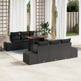 vidaXL 7-delni vrtni jedilni set s blazinami črna polyratan akacija | Shoptok.si