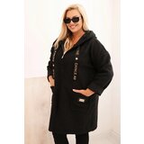 Kesi Włoski Plus Size women's coat made of faux sheepskin with a hood and pockets black | Shoptok.si
