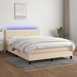  Box spring postelja z vzmetnico LED krem 140x200 cm blago Cene