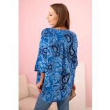 Kesi Włoski Women's cotton blouse with rolled sleeves and paisley pattern blue | shoptok.hr