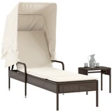 Maison Chic Ležalnik - Sončna ležalnik s streho in mizico rjav poli ratan, (22043258) | Shoptok.si