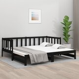vidaXL Izvlečna dnevna postelja črna 2x(80x200) cm trdna borovina Cene