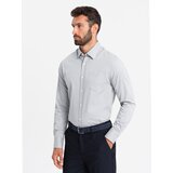 Ombre Men's SLIM FIT shirt in decorative fabric with pocket - grey Cene