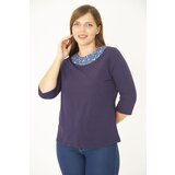 Şans Women's Plus Size Navy Blue Cotton Fabric Collar Detailed Blouse Cene