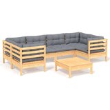  7-dijelna vrtna garnitura od borovine sa sivim jastucima | shoptok.hr