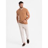 Ombre Men's BASIC classic cotton T-shirt with a v-neck - brown | Shoptok.si