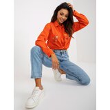 Fashion Hunters Orange shirt with print and collar Cene