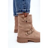 Boto Women's Flat Heel Boots with Buckles Beige Bliggore | ePonuda.com