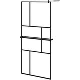 Pregrada za tuš s policom crna 90x195 cm staklo ESG i aluminij | shoptok.hr