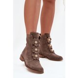 Zazoo Suede Women's Ankle Boots with Decorative Flowers 3085 Dark Beige | shoptok.hr