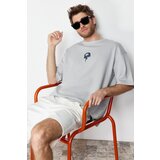 Trendyol Limited Edition Gray Oversize Snake Embroidery Thick Premium T-Shirt cene